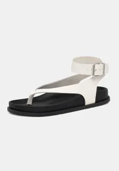Tommy Jeans sandale de piele TJW ANKLE STRAP SANDAL culoarea bej, EN0EN02873 imagine