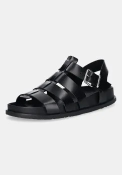 Tommy Jeans sandale de piele TJW FISHERMAN PATENT SANDAL culoarea negru, EN0EN02874 imagine
