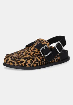 Tommy Jeans sandale de piele TJW MULE LEOPARD culoarea maro, EN0EN02884 imagine