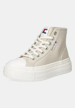 Tommy Jeans tenisi TJW FOXING FLATFORM SNEAKER HIGH femei, culoarea bej, EN0EN02704 imagine