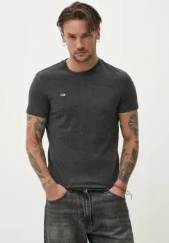 Tommy Jeans tricou barbati, culoarea gri, neted, DM0DM20363 imagine