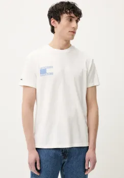 Tommy Jeans tricou din bumbac barbati, culoarea alb, cu imprimeu, DM0DM20774 imagine