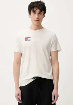 Tommy Jeans tricou din bumbac barbati, culoarea bej, cu imprimeu, DM0DM20740 imagine