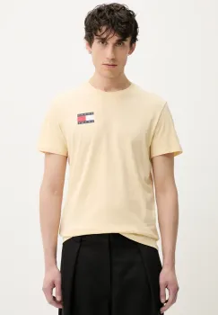 Tommy Jeans tricou din bumbac barbati, culoarea bej, cu imprimeu, DM0DM20740 imagine