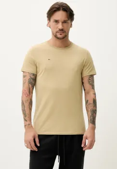 Tommy Jeans tricou din bumbac barbati, culoarea bej, neted, DM0DM04411 imagine