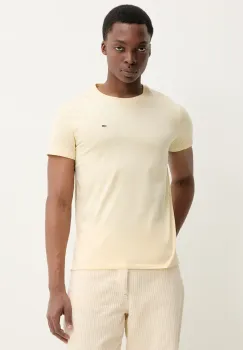Tommy Jeans tricou din bumbac barbati, culoarea galben, neted, DM0DM04411 imagine