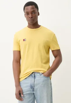 Tommy Jeans tricou din bumbac barbati, culoarea galben, neted, DM0DM20322 imagine