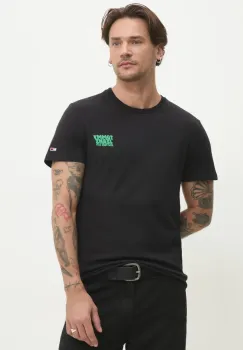 Tommy Jeans tricou din bumbac barbati, culoarea negru, neted, DM0DM21863 imagine