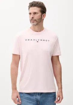 Tommy Jeans tricou din bumbac barbati, culoarea roz, cu imprimeu, DM0DM20744 imagine