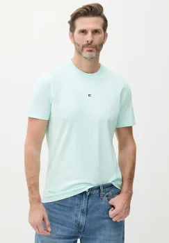 Tommy Jeans tricou din bumbac barbati, culoarea turcoaz, cu imprimeu, DM0DM20744 imagine