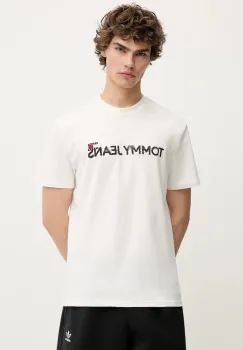 Tommy Jeans tricou din bumbac culoarea alb, cu imprimeu, DM0DM21585 imagine