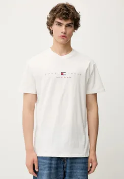 Tommy Jeans tricou din bumbac culoarea alb, cu imprimeu, DM0DM21911 imagine