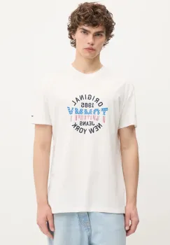Tommy Jeans tricou din bumbac culoarea alb, cu imprimeu, DM0DM21913 imagine
