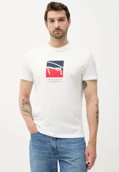 Tommy Jeans tricou din bumbac culoarea alb, cu imprimeu, DM0DM21940 imagine