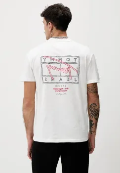 Tommy Jeans tricou din bumbac culoarea alb, cu imprimeu, DM0DM22319 imagine