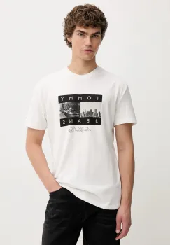 Tommy Jeans tricou din bumbac culoarea alb, cu imprimeu, DM0DM22464 imagine