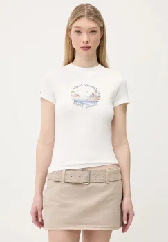 Tommy Jeans tricou din bumbac culoarea alb, DW0DW21342 imagine