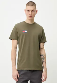 Tommy Jeans tricou din bumbac culoarea bej, cu imprimeu, DM0DM20740 imagine