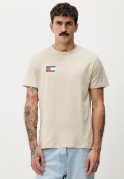 Tommy Jeans tricou din bumbac culoarea bej, cu imprimeu, DM0DM20740 imagine