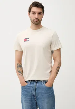 Tommy Jeans tricou din bumbac culoarea bej, cu imprimeu, DM0DM20740 imagine