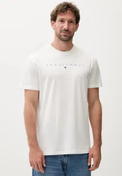 Tommy Jeans tricou din bumbac culoarea bej, cu imprimeu, DM0DM20744 imagine