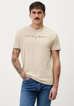 Tommy Jeans tricou din bumbac culoarea bej, cu imprimeu, DM0DM20744 imagine