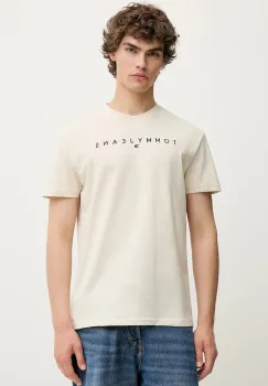 Tommy Jeans tricou din bumbac culoarea bej, cu imprimeu, DM0DM20744 imagine