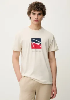 Tommy Jeans tricou din bumbac culoarea bej, cu imprimeu, DM0DM21940 imagine