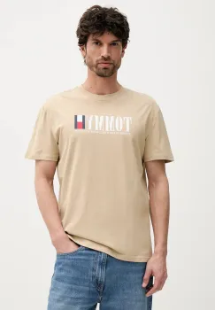 Tommy Jeans tricou din bumbac culoarea bej, cu imprimeu, DM0DM21941 imagine