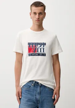 Tommy Jeans tricou din bumbac culoarea bej, cu imprimeu, DM0DM21977 imagine
