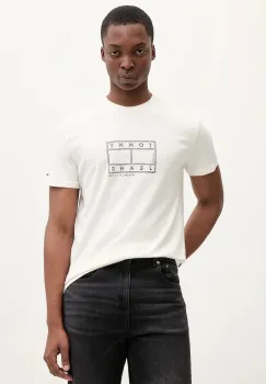 Tommy Jeans tricou din bumbac culoarea bej, cu imprimeu, DM0DM22317 imagine