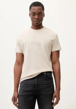 Tommy Jeans tricou din bumbac culoarea bej, cu imprimeu, DM0DM22317 imagine