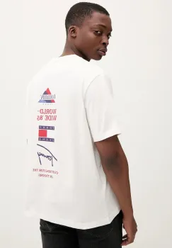 Tommy Jeans tricou din bumbac culoarea bej, cu imprimeu, DM0DM22337 imagine