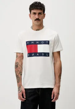 Tommy Jeans tricou din bumbac culoarea bej, cu imprimeu, DM0DM22645 imagine