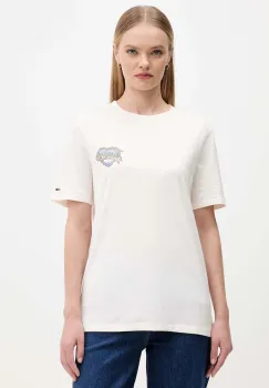 Tommy Jeans tricou din bumbac culoarea bej, DW0DW21524 imagine