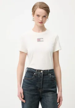 Tommy Jeans tricou din bumbac culoarea bej, DW0DW21965 imagine