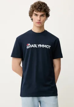 Tommy Jeans tricou din bumbac culoarea bleumarin, cu imprimeu, DM0DM21585 imagine