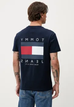 Tommy Jeans tricou din bumbac culoarea bleumarin, cu imprimeu, DM0DM21910 imagine