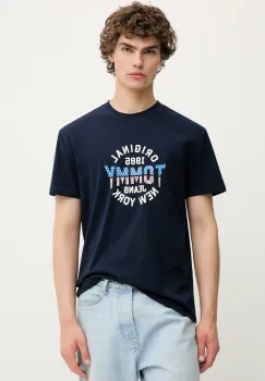 Tommy Jeans tricou din bumbac culoarea bleumarin, cu imprimeu, DM0DM21913 imagine