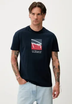 Tommy Jeans tricou din bumbac culoarea bleumarin, cu imprimeu, DM0DM21940 imagine