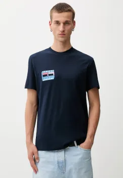 Tommy Jeans tricou din bumbac culoarea bleumarin, cu imprimeu, DM0DM21980 imagine