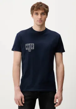 Tommy Jeans tricou din bumbac culoarea bleumarin, cu imprimeu, DM0DM22319 imagine