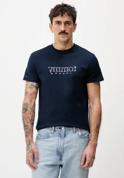 Tommy Jeans tricou din bumbac culoarea bleumarin, cu imprimeu, DM0DM22333 imagine