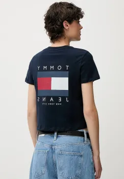 Tommy Jeans tricou din bumbac culoarea bleumarin, DW0DW21423 imagine