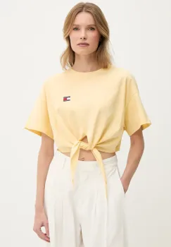 Tommy Jeans tricou din bumbac culoarea galben, DW0DW20321 imagine