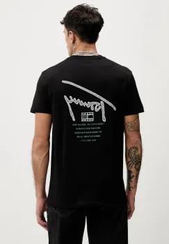 Tommy Jeans tricou din bumbac culoarea negru, cu imprimeu, DM0DM22320 imagine