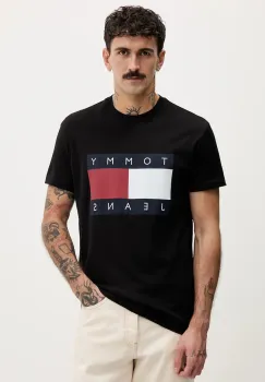 Tommy Jeans tricou din bumbac culoarea negru, cu imprimeu, DM0DM22645 imagine