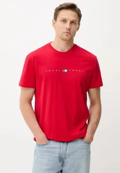 Tommy Jeans tricou din bumbac culoarea rosu, cu imprimeu, DM0DM21911 imagine