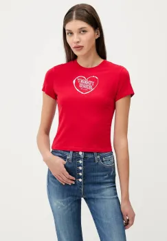 Tommy Jeans tricou din bumbac culoarea rosu, DW0DW21390 imagine