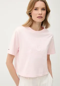 Tommy Jeans tricou din bumbac culoarea roz, DW0DW20326 imagine